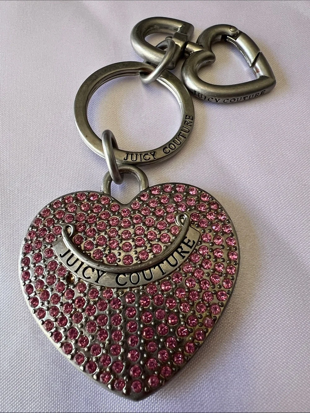 Juicy Couture vintage Pink Crystal Heart Key Holder with Branded Ring